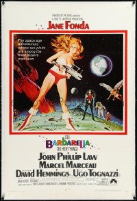 2a0830 BARBARELLA linen 1sh 1968 sci-fi art of super sexy Jane Fonda by McGinnis, Roger Vadim!