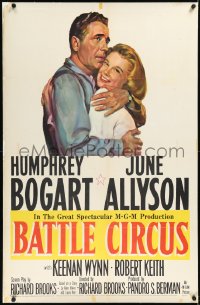 2a0832 BATTLE CIRCUS linen 1sh 1953 great artwork of Humphrey Bogart hugging June Allyson!