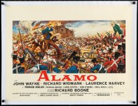 2a0634 ALAMO linen Belgian 1960 Brown art of John Wayne & Richard Widmark in the War of Independence!