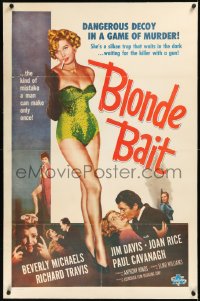 2a0847 BLONDE BAIT linen 1sh R1950s sexiest smoking bad girl Beverly Michaels is a silken trap!