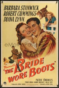 2a0853 BRIDE WORE BOOTS linen 1sh 1946 great art of Barbara Stanwyck & Robert Cummings + race horse!