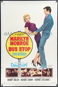 2a0857 BUS STOP linen 1sh 1956 full-length art of cowboy Don Murray holding sexy Marilyn Monroe!
