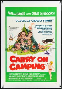 2a0861 CARRY ON CAMPING linen 1sh 1971 Sidney James, English nudist sex, wacky Fratini outdoors art!
