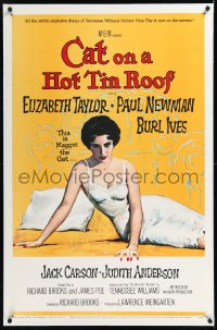 2a0863 CAT ON A HOT TIN ROOF linen 1sh 1958 classic artwork of Elizabeth Taylor as Maggie the Cat!