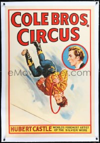 2a0740 COLE BROS. CIRCUS linen 28x41 circus poster 1941 cool artwork of high-wire act!