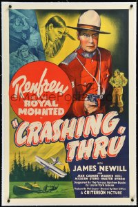2a0867 CRASHING THRU linen 1sh 1939 cool art of James Newill as Renfrew of the Royal Mounted!