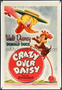 2a0868 CRAZY OVER DAISY linen 1sh 1949 Disney, art of Donald Duck glaring at chipmunk, ultra rare!