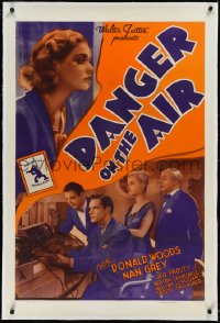 2a0871 DANGER ON THE AIR linen 1sh R1942 Nan Grey, Donald Woods, Jed Prouty, murder mystery, rare!