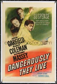 2a0872 DANGEROUSLY THEY LIVE linen 1sh 1942 John Garfield with gun, Nancy Coleman, Raymond Massey