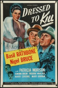 2a0452 DRESSED TO KILL 1sh 1946 art of Basil Rathbone as Sherlock Holmes, Bruce & Morison, rare!