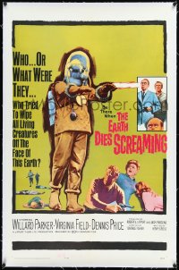 2a0881 EARTH DIES SCREAMING linen 1sh 1964 Terence Fisher, wacky monster, who or what were they?