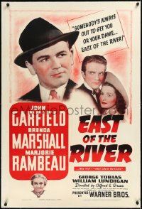 2a0882 EAST OF THE RIVER linen 1sh 1940 John Garfield in New York City gets what's coming to him!