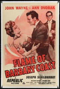 2a0894 FLAME OF BARBARY COAST linen 1sh R1940s romantic art of John Wayne & sexy Ann Dvorak, rare!