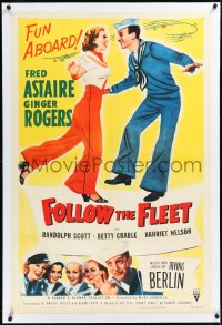 2a0898 FOLLOW THE FLEET linen 1sh R1953 dancing Fred Astaire & Ginger Rogers, music by Irving Berlin!