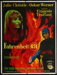 2a0579 FAHRENHEIT 451 linen French 1p 1967 Francois Truffaut, cool art of Christie & Werner by Noel!