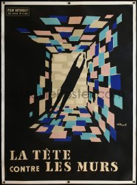 2a0580 HEAD AGAINST THE WALL linen teaser French 1p 1959 La Tete Contre les Murs, Villemot art, rare!