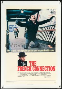 2a0901 FRENCH CONNECTION linen 1sh 1971 Gene Hackman in chase climax, directed by William Friedkin!