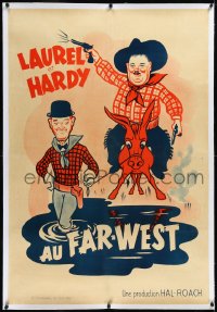 2a0572 WAY OUT WEST linen French 32x47 R1960s wacky different art of cowboys Laurel & Hardy, classic!