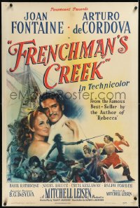 2a0902 FRENCHMAN'S CREEK linen 1sh 1944 c/u of pretty Joan Fontaine, swashbuckler Arturo de Cordova!