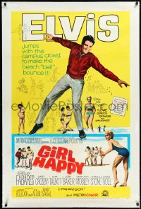 2a0907 GIRL HAPPY linen 1sh 1965 great image of Elvis Presley dancing, Shelley Fabares, rock & roll!