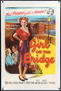2a0909 GIRL ON THE BRIDGE linen 1sh 1951 bad girl Beverly Michaels is man-bait... and murder!