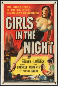 2a0910 GIRLS IN THE NIGHT linen 1sh 1953 great art of barely dressed sexy bad girl Joyce Holden!