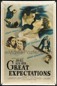 2a0917 GREAT EXPECTATIONS linen 1sh 1947 John Mills, Hobson, Charles Dickens, directed by David Lean!