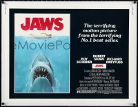 2a0804 JAWS linen 1/2sh 1975 great art of Steven Spielberg's classic shark attacking sexy swimmer!
