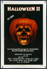 2a0921 HALLOWEEN II linen 1sh 1981 cool jack-o-lantern skull image, more of the night HE came home!
