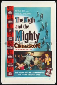 2a0922 HIGH & THE MIGHTY linen 1sh 1954 John Wayne, Claire Trevor, William Wellman airplane disaster!