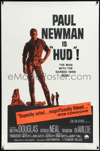 2a0924 HUD linen 1sh 1963 Mitchell Hooks art of Paul Newman as the man with the barbed wire soul!