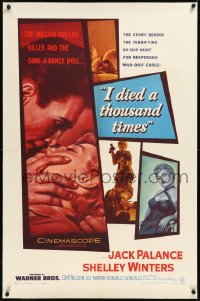 2a0926 I DIED A THOUSAND TIMES linen 1sh 1955 art of Jack Palance & sexy Shelley Winters, film noir!