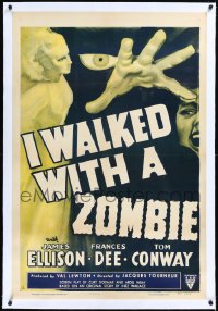 2a0928 I WALKED WITH A ZOMBIE linen 1sh R1952 classic Val Lewton & Jacques Tourneur voodoo horror!
