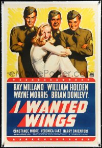 2a0929 I WANTED WINGS linen style B 1sh 1941 art of sexy Veronica Lake, Milland & Holden by Barclay!