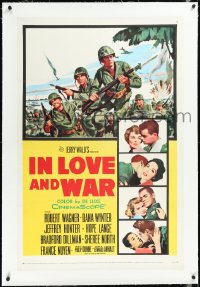 2a0934 IN LOVE & WAR linen 1sh 1958 U.S. Marines Robert Wagner & Jeff Hunter, Dana Wynter!