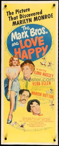 2a0791 LOVE HAPPY linen insert R1953 Marx Brothers, movie that discovered sexy Marilyn Monroe, rare!