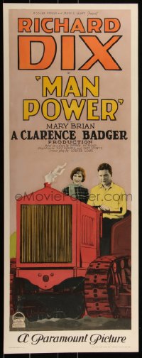 2a0364 MAN POWER insert 1927 art of hero Richard Dix & gorgeous Mary Brian on tractor, ultra rare!