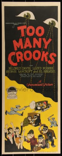 2a0366 TOO MANY CROOKS insert 1927 cartoon art of eyes looking down at cops & robbers, ultra rare!