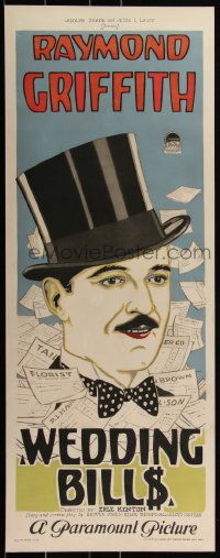 2a0367 WEDDING BILLS insert 1927 cool art of suave Raymond Griffith in top hat & bills, ultra rare!