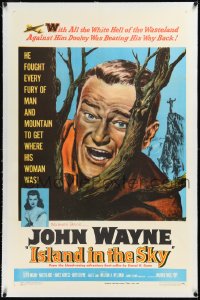 2a0939 ISLAND IN THE SKY linen 1sh 1953 William Wellman, close up art of big John Wayne in tree!