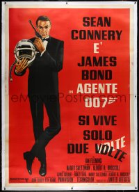 2a0573 YOU ONLY LIVE TWICE linen Italian 2p R1970s art of Sean Connery as James Bond w/gun & helmet!