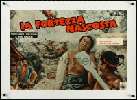 2a0705 HIDDEN FORTRESS linen Italian 18x26 pbusta 1960 Mifune, Kurosawa film inspired Star Wars, rare!