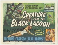 2a0480 CREATURE FROM THE BLACK LAGOON TC 1954 classic art of monster attacking sexy Julie Adams!