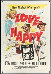 2a0967 LOVE HAPPY linen 1sh 1949 great art of The Marx Brothers & sexy girls, but no Marilyn Monroe!