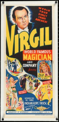 2a0729 VIRGIL WORLD FAMOUS MAGICIAN linen 14x30 Australian magic poster 1950s direct from America!