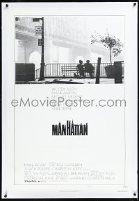 2a0972 MANHATTAN linen style B 1sh 1979 classic image of Woody Allen & Diane Keaton by bridge!