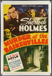 2a0984 MURDER AT THE BASKERVILLES linen 1sh 1941 Arthur Wontner as Sherlock Holmes, ultra rare!