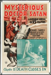 2a0986 MYSTERIOUS DOCTOR SATAN linen chapter 11 1sh 1940 masked hero vs. mad scientist serial, robot!
