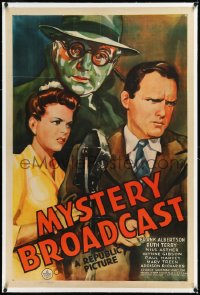2a0987 MYSTERY BROADCAST linen 1sh 1943 Frank Albertson & Ruth Terry with shadowy man, very rare!