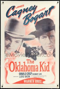 2a0998 OKLAHOMA KID linen 1sh R1943 James Cagney & Humphrey Bogart both wearing cowboy hats!